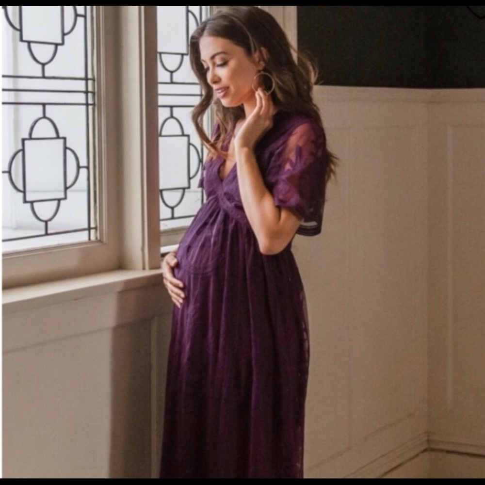 Pink Blush Maternity Plum Lace Overlay Maxi Dress